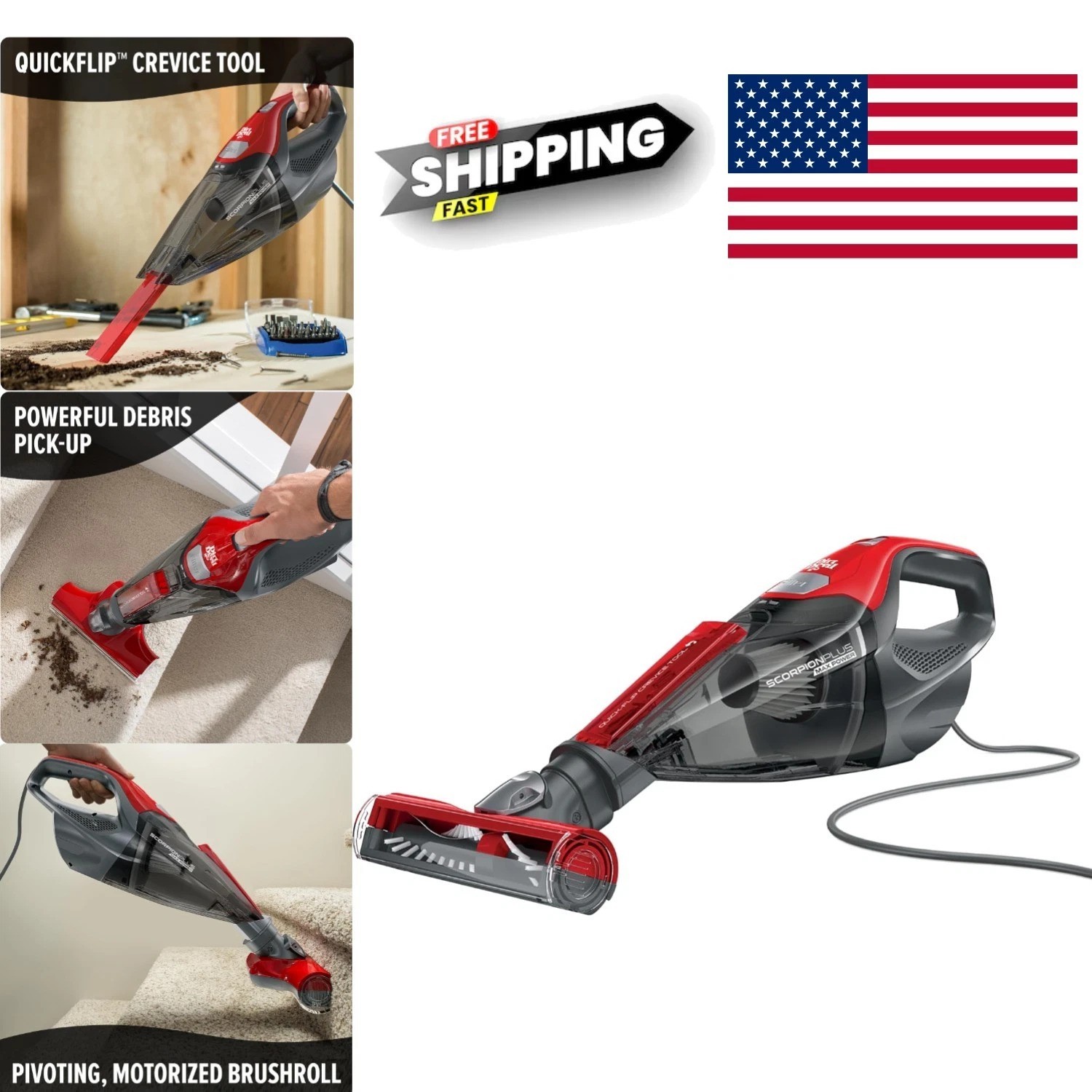 Lightweight Handheld Vacuum Cleaner with Pivoting Stair Tool for Easy Cleanup