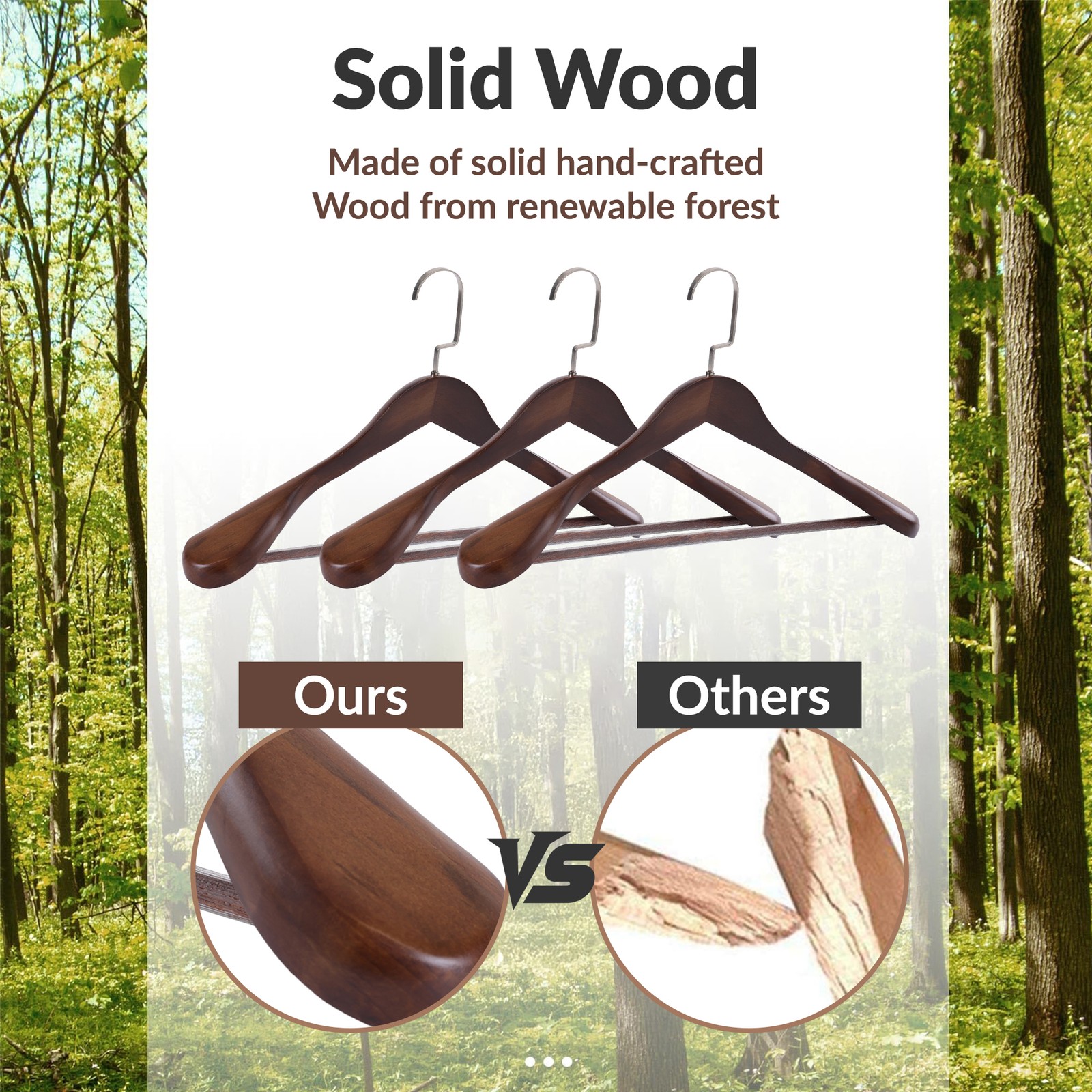 24-60x Solid Wood Outerwear Hangers 2.4″ Wide Shoulder Clothes Hanger Suit Pants