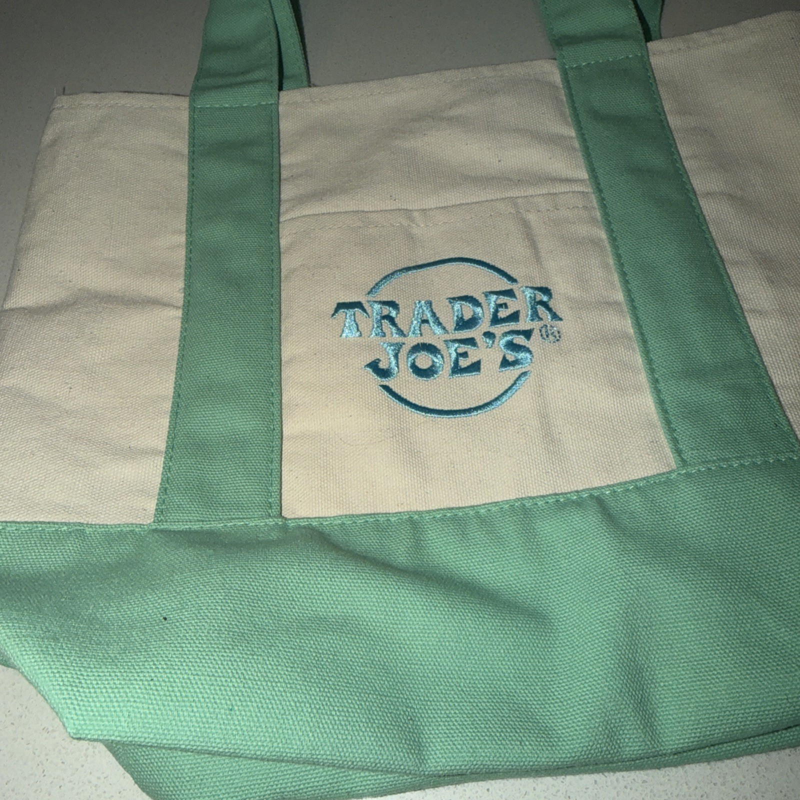 Trader Joe’s 2026 Spring Mini Pastel Mint Green Canvas Tote Bag New But Read