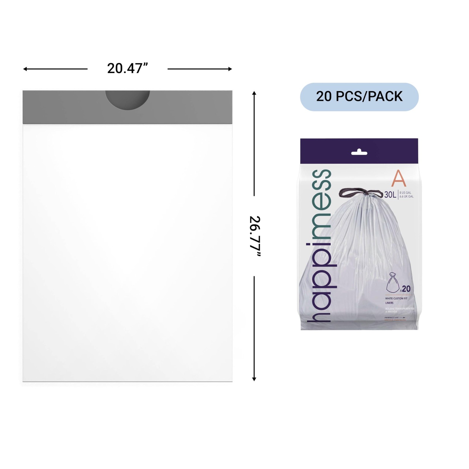 happimess HPM3000A-WHITE 7.9 Gallon Kitchen 60 Count (Pack of 1), White