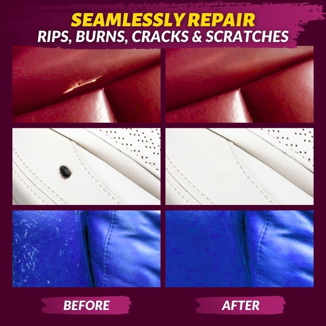 Leather & Vinyl Repair Kit, Fix Tears, Holes, Scratches and Peeling on Leather..
