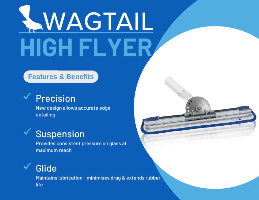 Wagtail High Flyer Window Cleaning Tool Dual Pivot 18cm/7″ Microfibre + Squeeqee