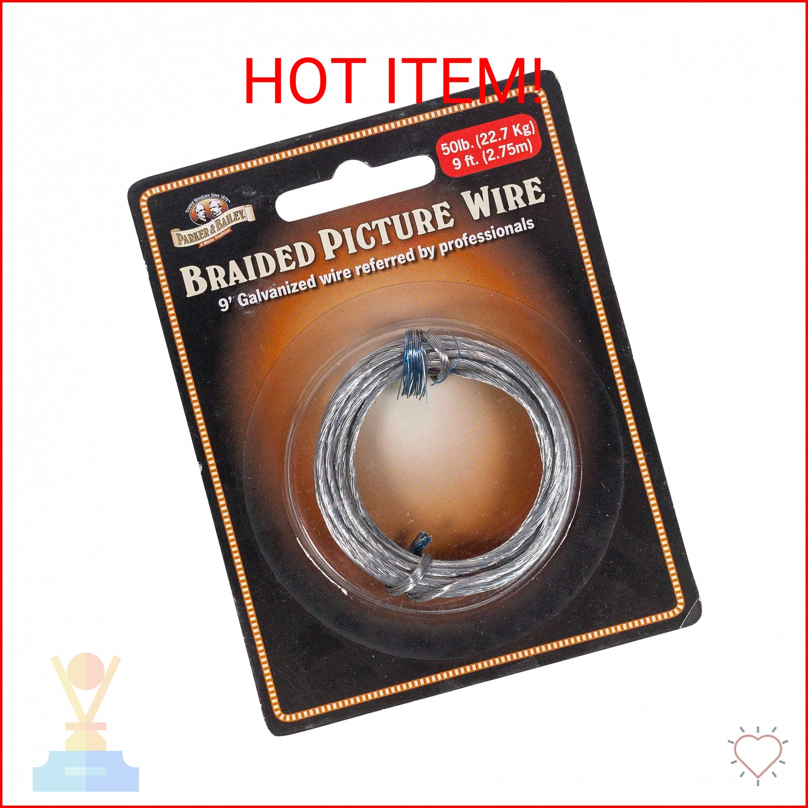 Parker & Bailey 9 Foot Galvanized Braided Picture Wire, 50 Pound Weight Limit –