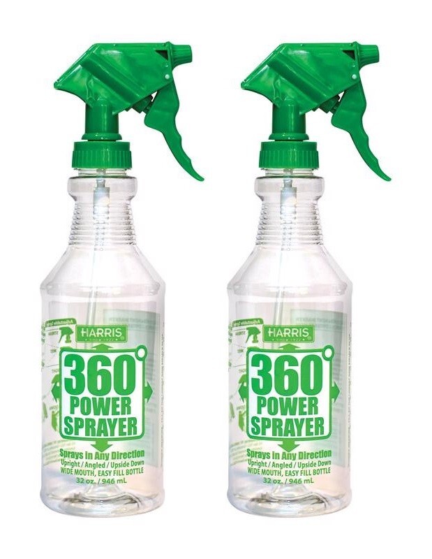 2~ Harris 360 Power Sprayer Clear/Green Plastic Bottle Sprats Any Direction 32oz