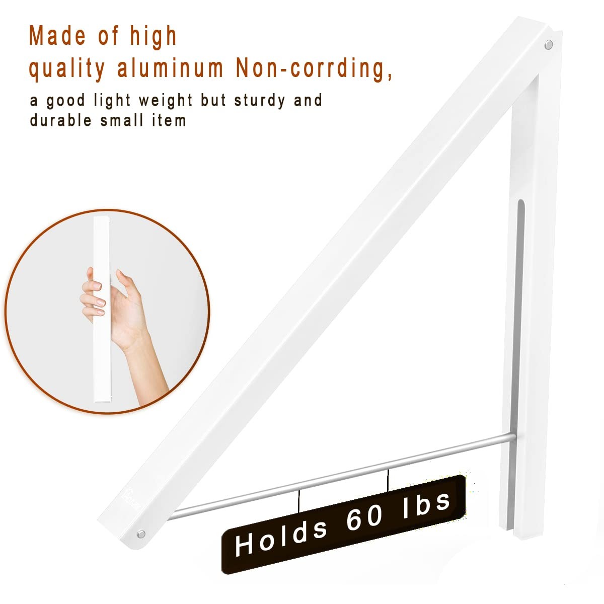 Folding Clothes Hanger Wall Mounted Retractable Rack Aluminum White Hanger