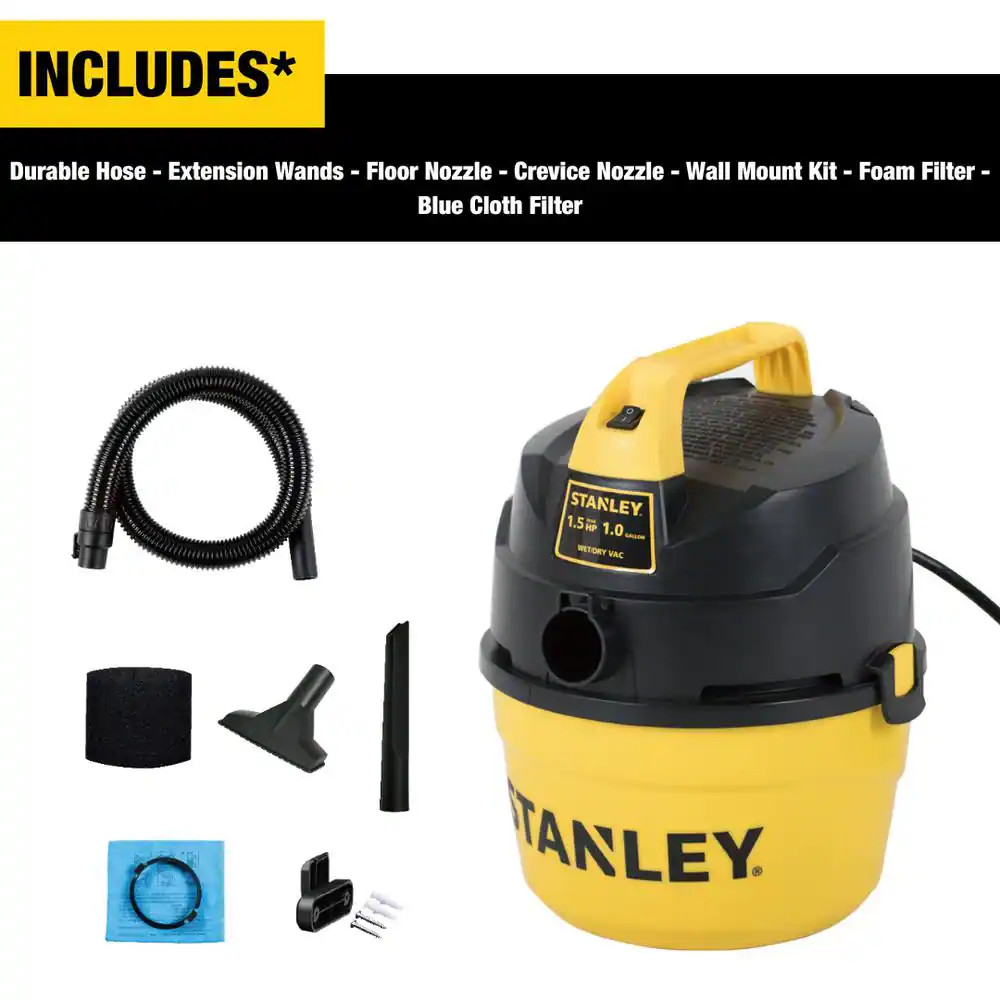 Durable 1 Gal. 1.5HP Portable Poly Wet and Dry Vacuum Cleaner Garages Workshops