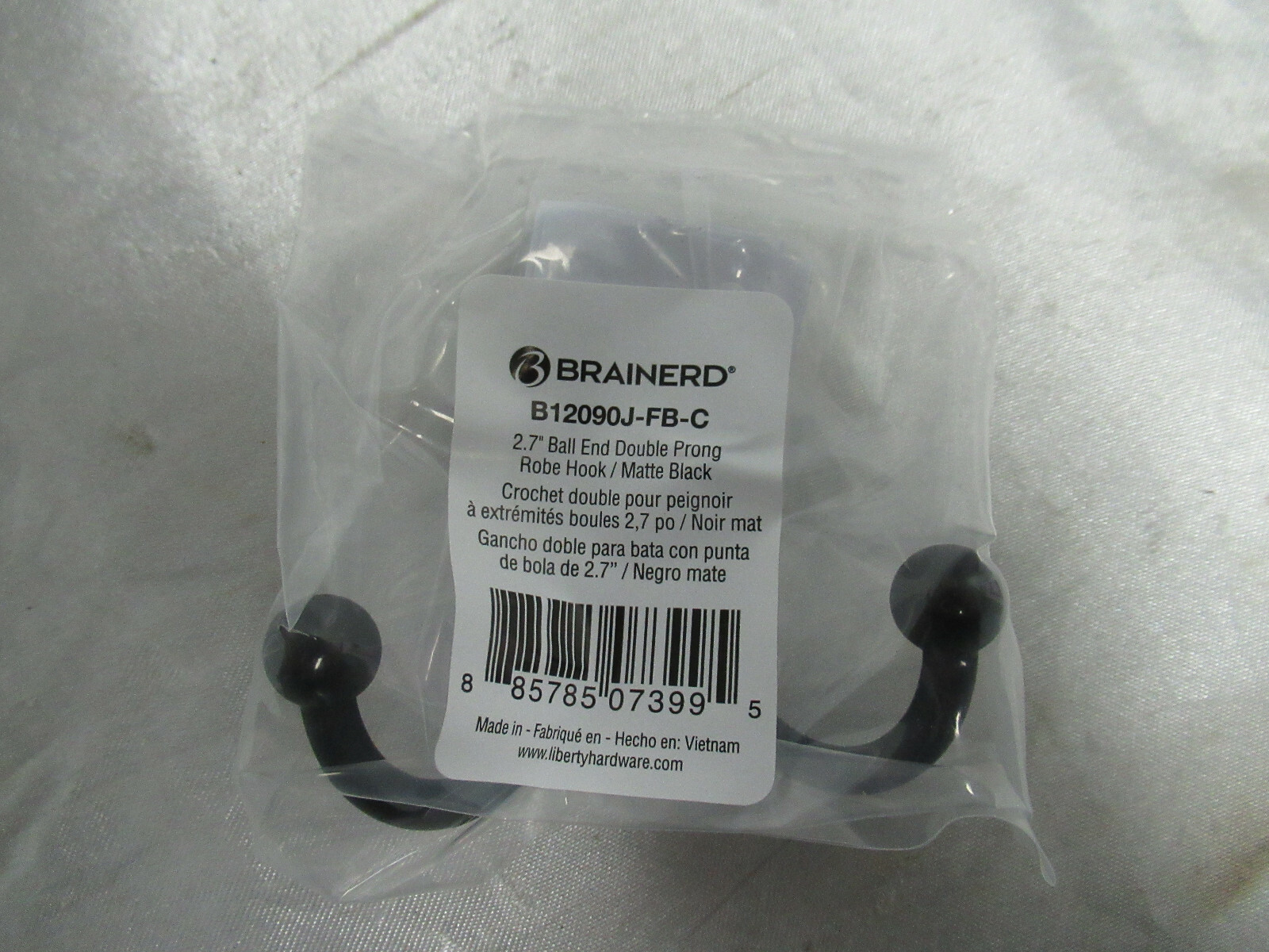 10pk Brainerd B12090J-FB-C 2.7″ Ball End Double Prong Robe Hook/Matte Black