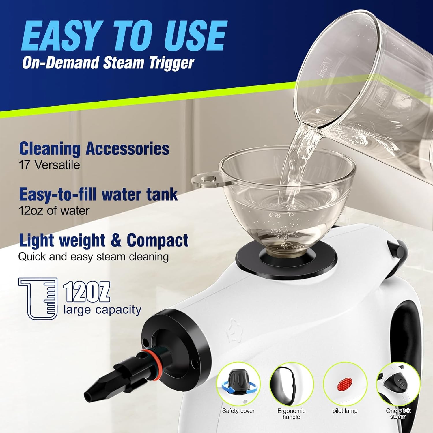 Handheld Steam Cleaner Portable Steamer Multipurpose Cleaning 12 pcs Accessories