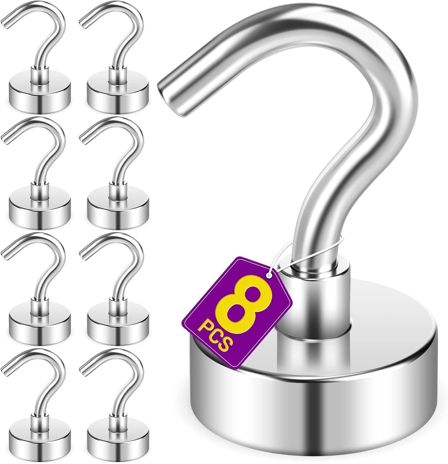 Magnetic Hooks Heavy Duty 30LB Strong Magnets Hanging Silver 8 Pack
