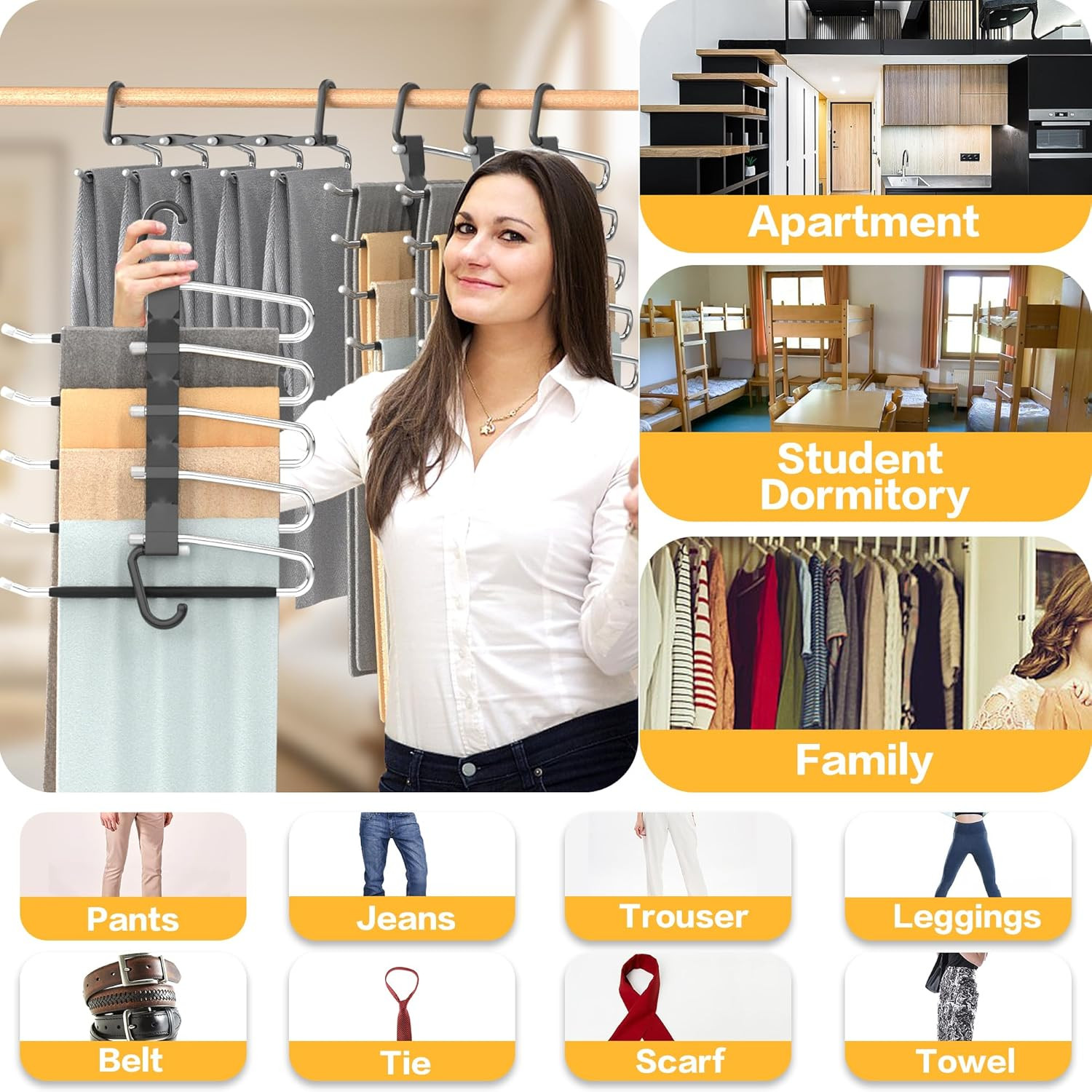 2 Pack Pants Hangers Space Saving Stainless Steel Closet Organizer Rack