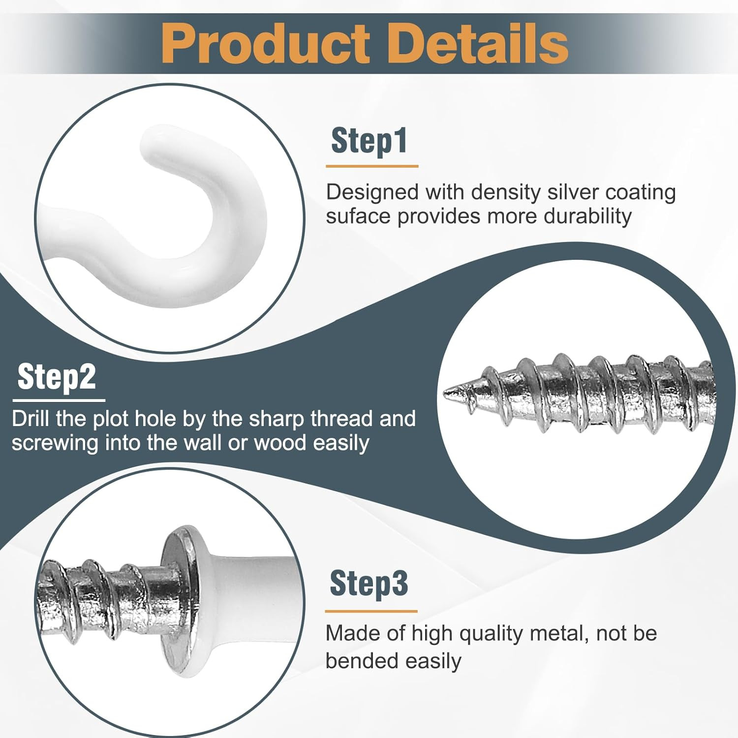50 Pack White Vinyl Coated Cup Hooks 1/2″ Screw-In Metal Mini Hooks for Hanging