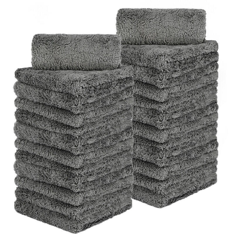 24 Pcs Microfiber Towel Edgeless Lint Scratch Free Cleaning 16″x16″ Grey