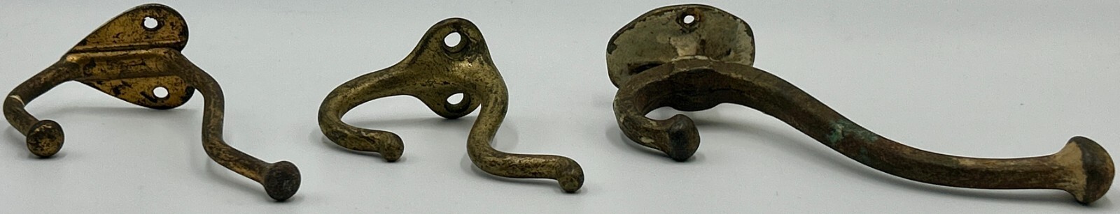 3 Antique Metal Wall Mounted 2 Peg Coat Hooks ~ 2.75″, 3.5″ & 5.5″ Cast Iron