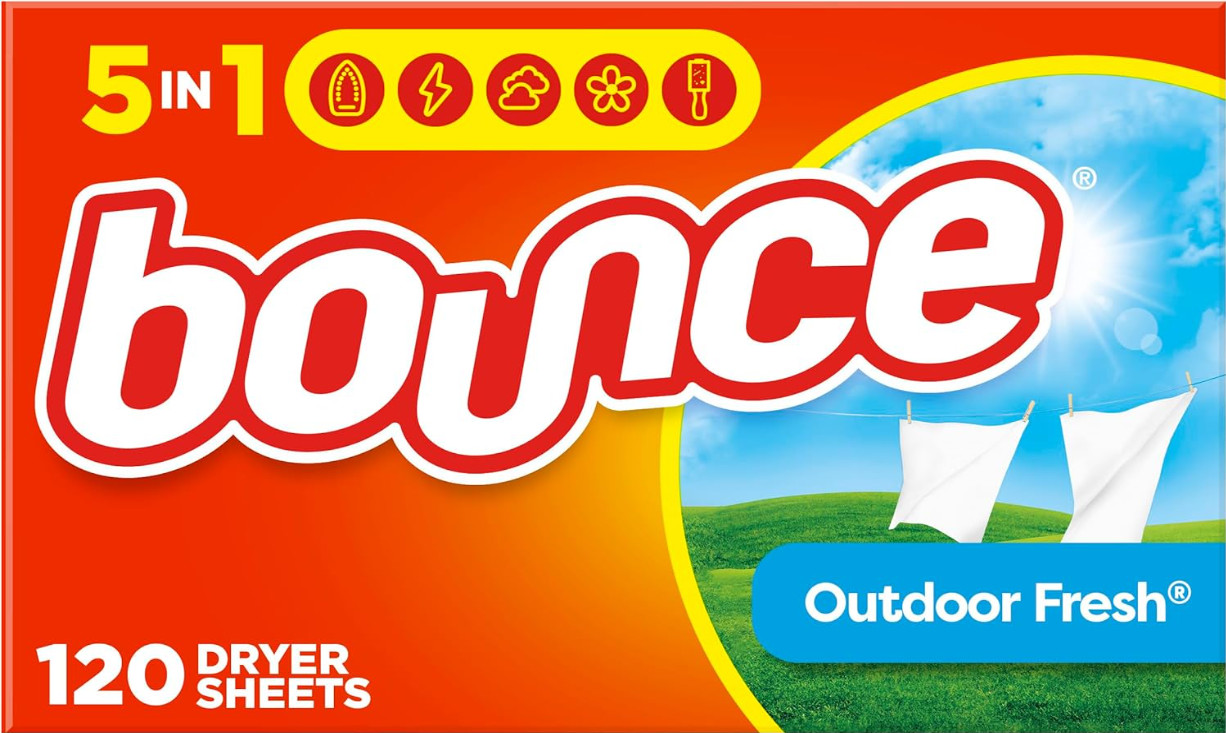 Bounce Dryer Sheets Laundry Fabric Softener, Outdoor Fresh Scent, 120 Count