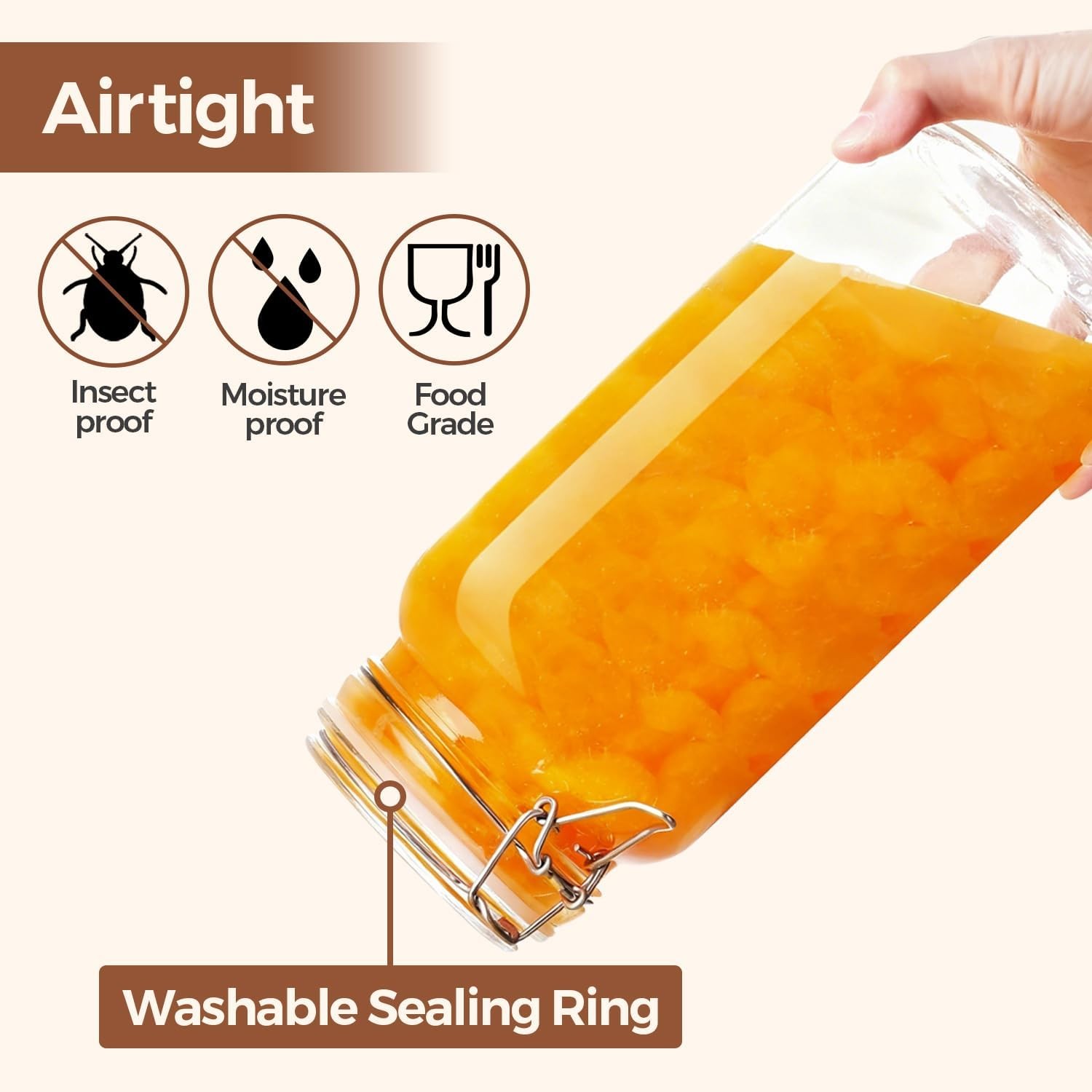 Large Square Glass Jars with Airtight Lids 78 oz 3 Pack Wide