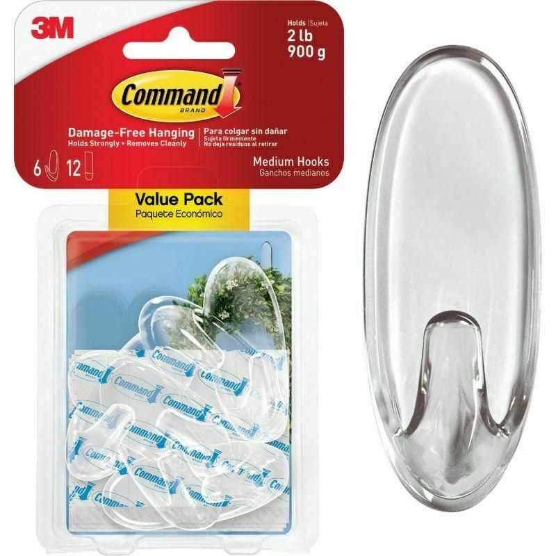 2 Packs 3M Command 6 Medium Clear Hooks & 12 Adhesive Strips Per Pack Max 2 lb