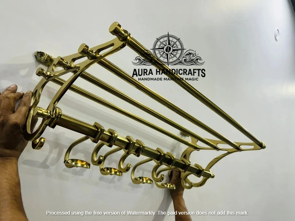 AURA Golden French rack Vintage Style Train Wall mounted Coat rack Halloween Gif