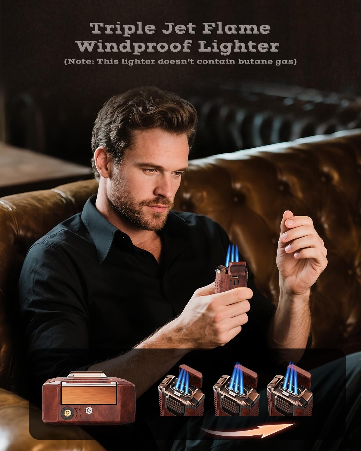 5-in-1 Torch Lighter with Cutter, Punch, 3.35*1.67*0.92 inches, Redwood