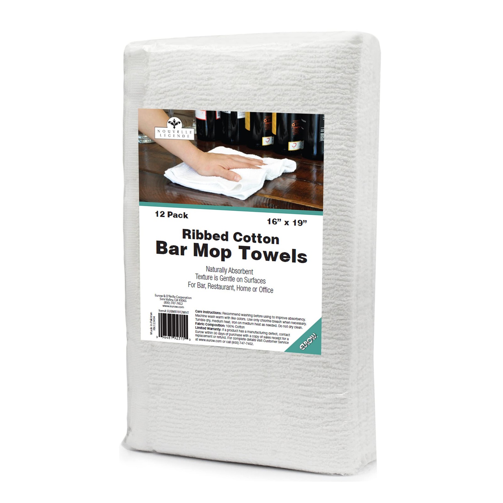 Ribbed Cotton Bar Mop Towels, Absorbent, Durable, Reusable Cleaning Towels fo…