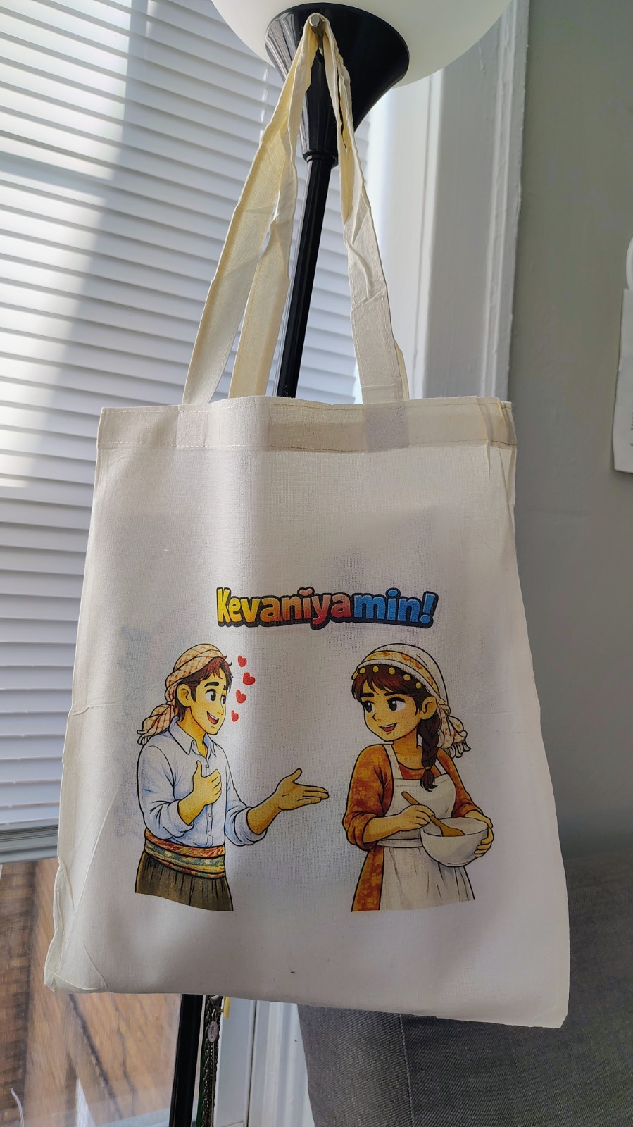 Kevaniyamin Kurdish Tote Bag – Cute Couple Design, 32×36 cm Cotton Bag