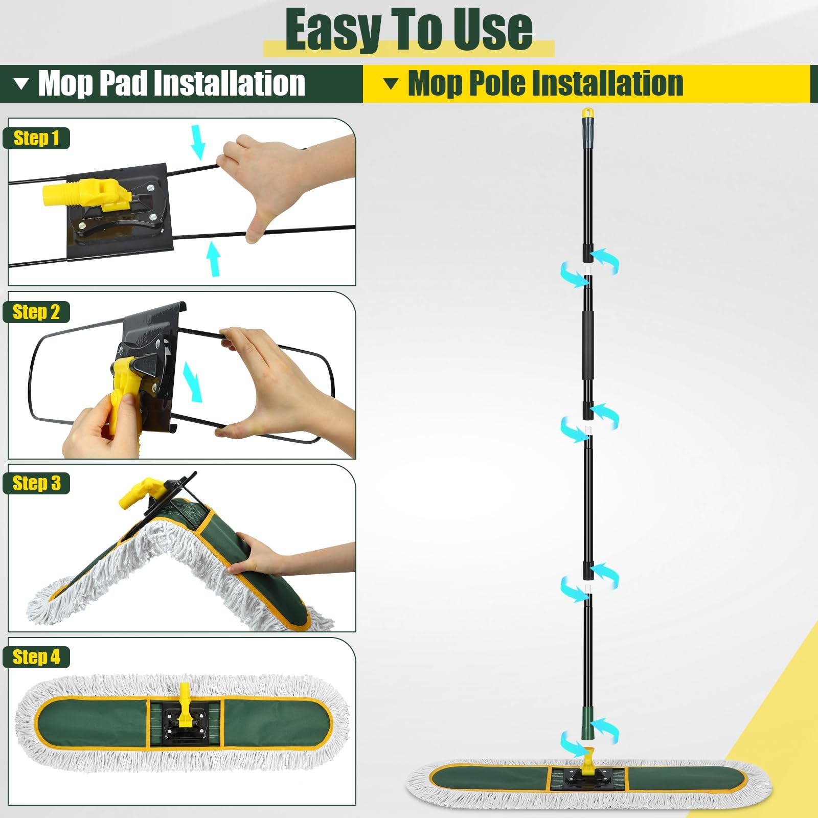 24 Inch Commercial Dust Mop Heavy Duty, Dry Wet Dust Broom