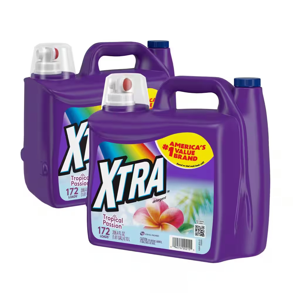 Xtra Liquid Laundry Detergent Tropical Passion Scent 172Loads HE Compatible 2-Pk