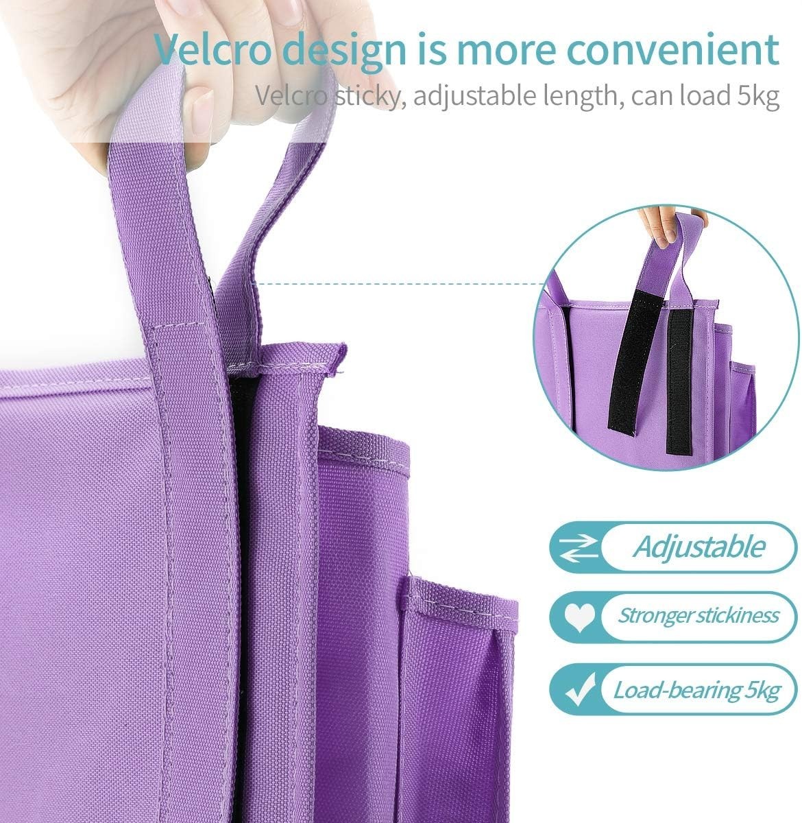 Adjustable Bedside Storage Caddy – 8 Pockets, Waterproof Oxford Cloth – Purple
