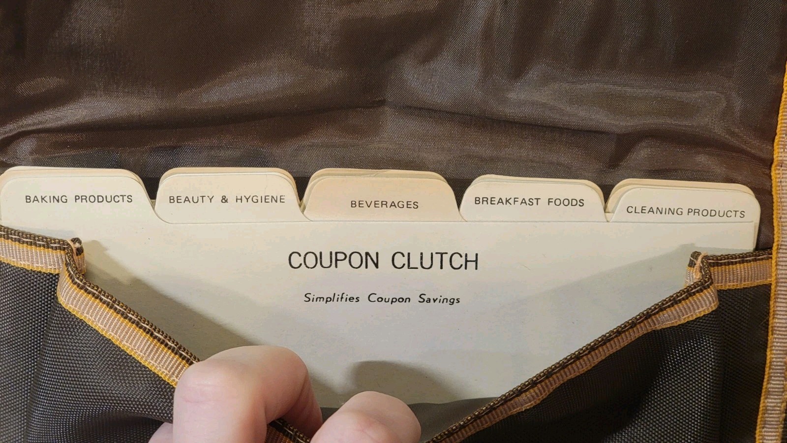 Vintage 1970s Coupon Pac Beige Nylon Pouch Organizer Clutch with Coupon Dividers