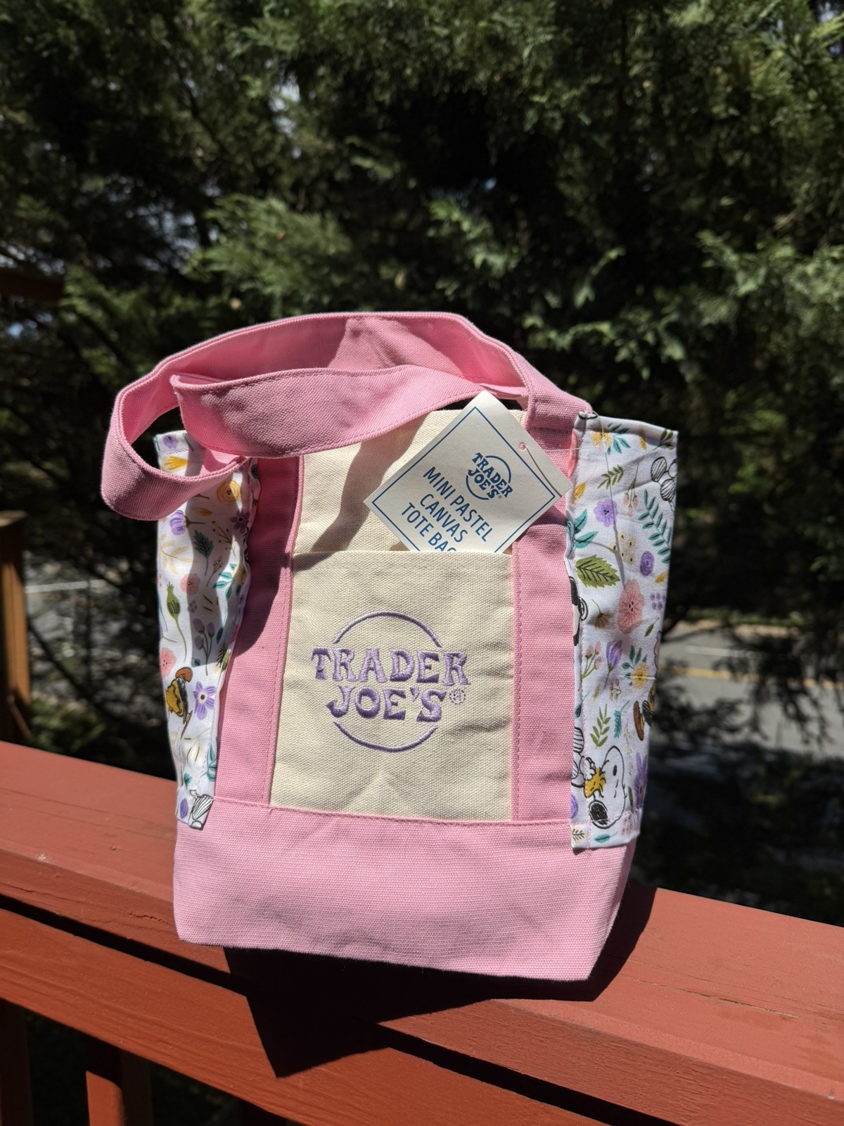 Snoopy Peanuts Trader Joe’s Mini Canvas Tote -Pink, Spring 26 Handmade w/tag