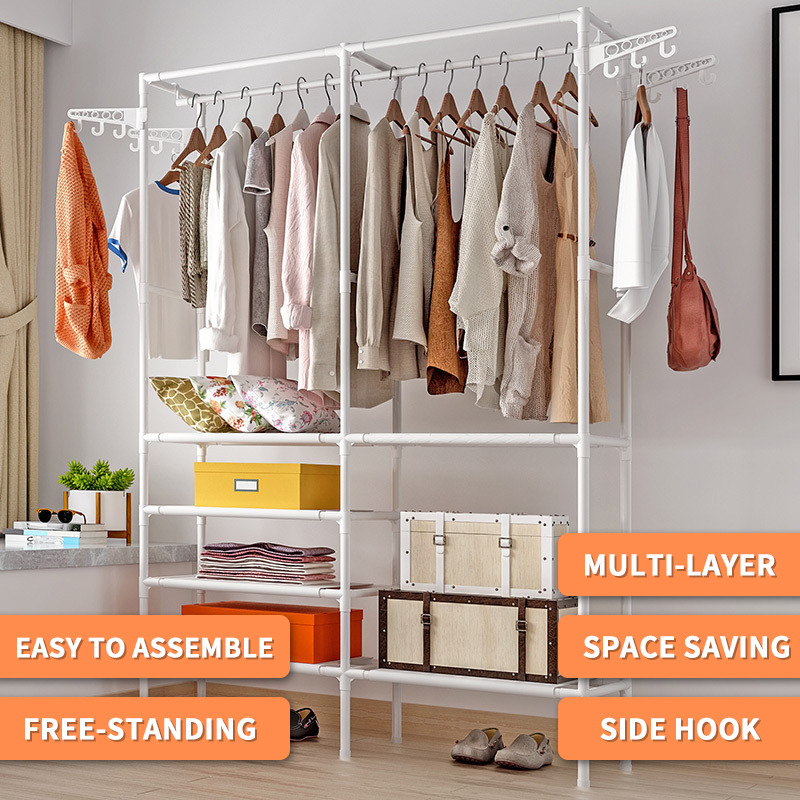 Metal Clothes Organizer Heavy Duty Clothing Garment Rack Closet Storage Shelf US
