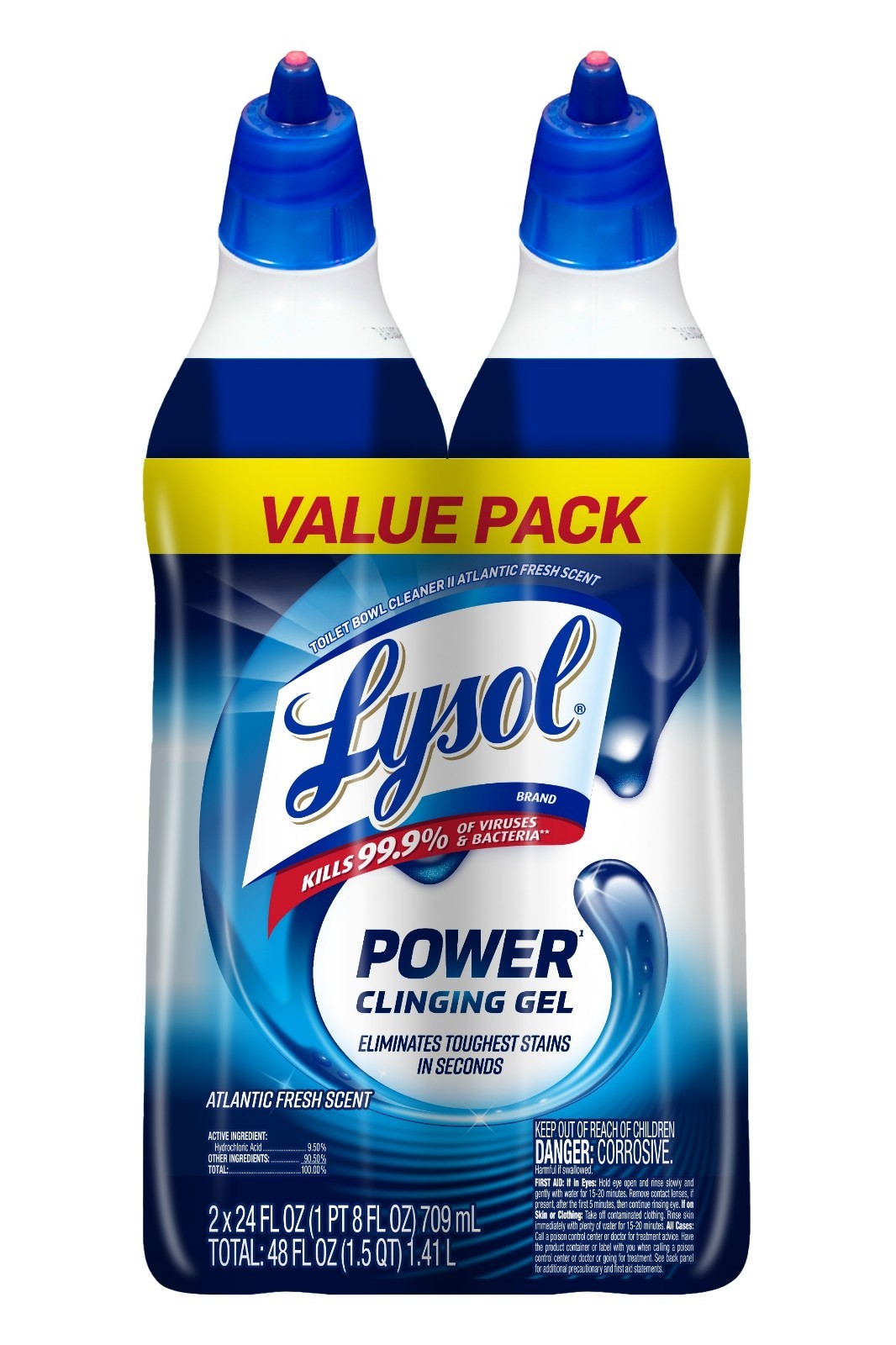 Lysol Power Toilet Bowl Cleaner Atlantic Fresh 24oz 2-Pack Disinfecting Gel