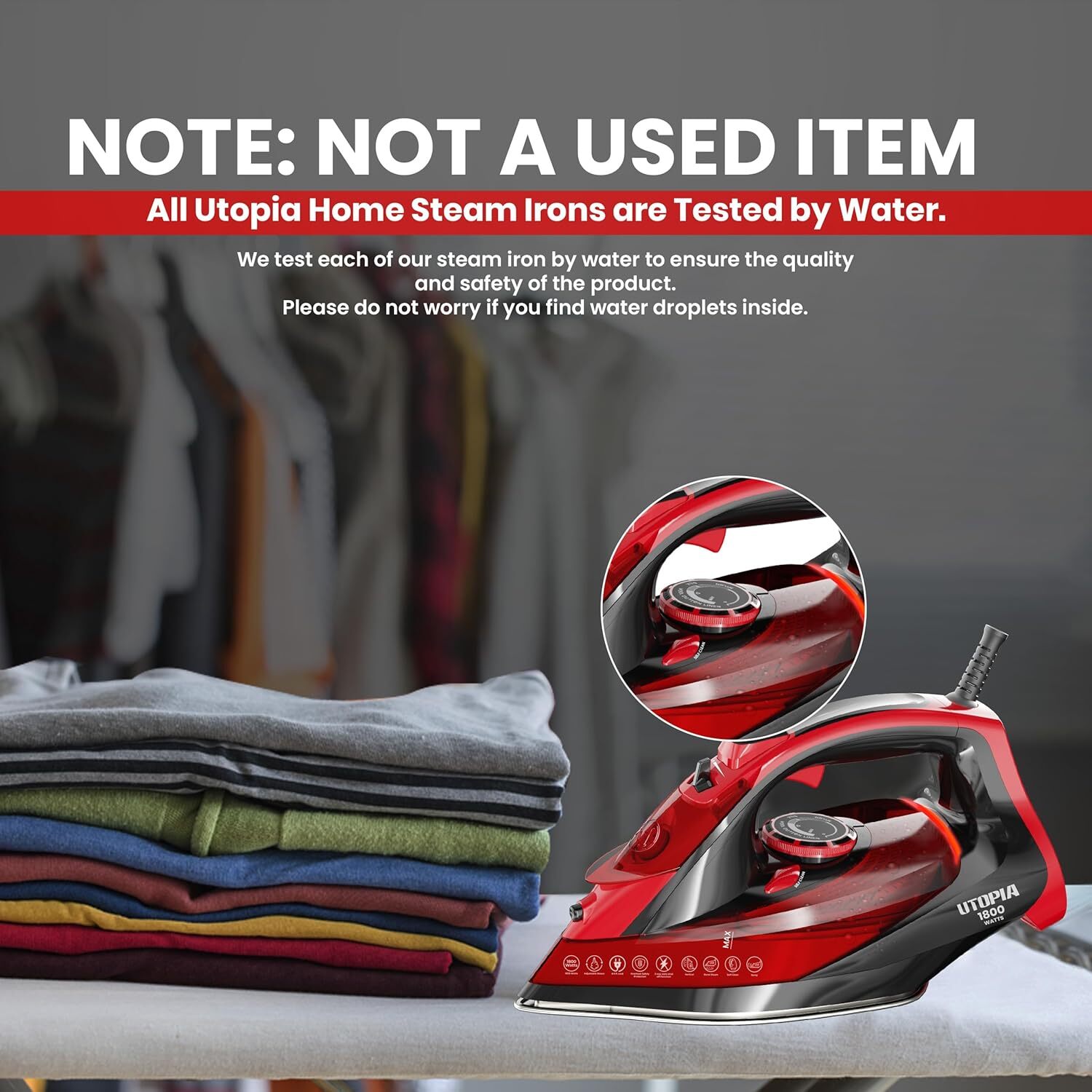 Steam Iron for Clothes – Non-Stick Soleplate – 1800W Clothes Iron