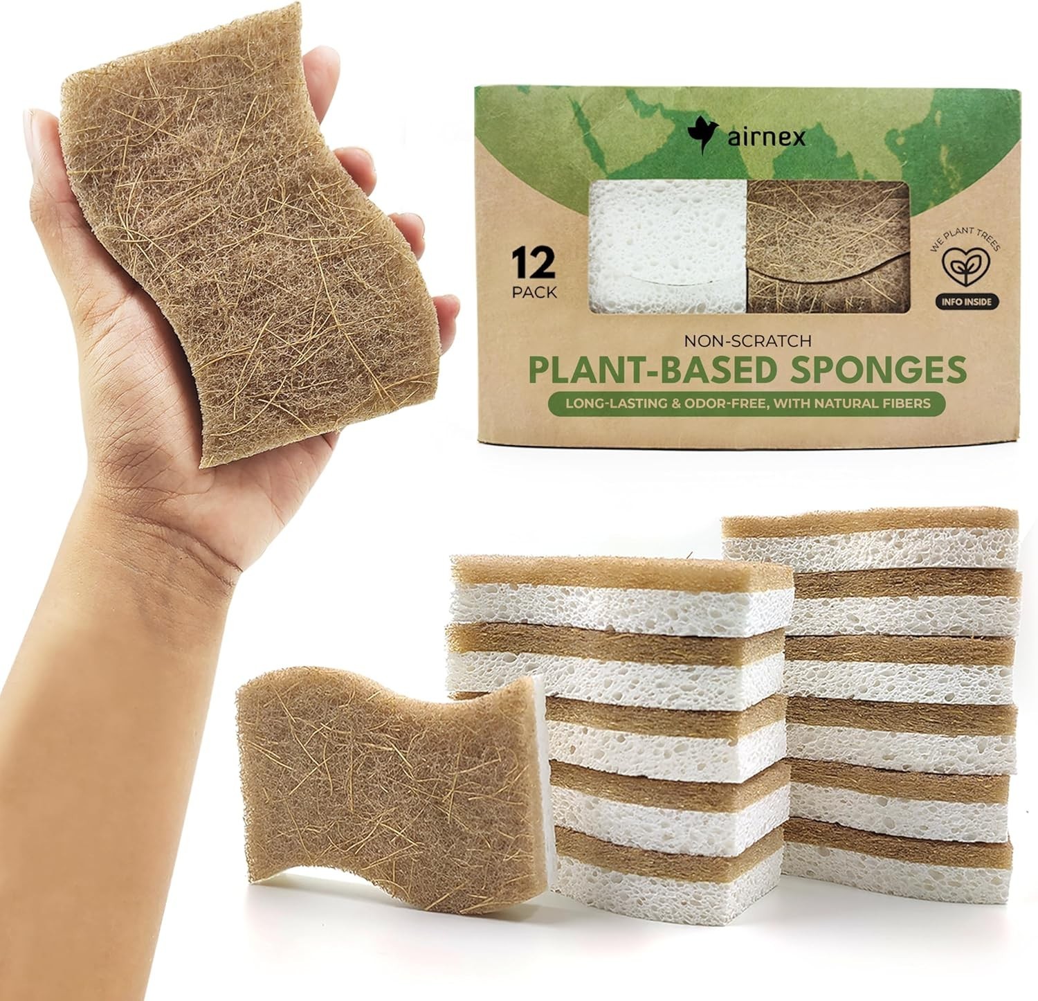Biodegradable Natural Kitchen Sponge – Compostable Cellulose and Coconut Waln…