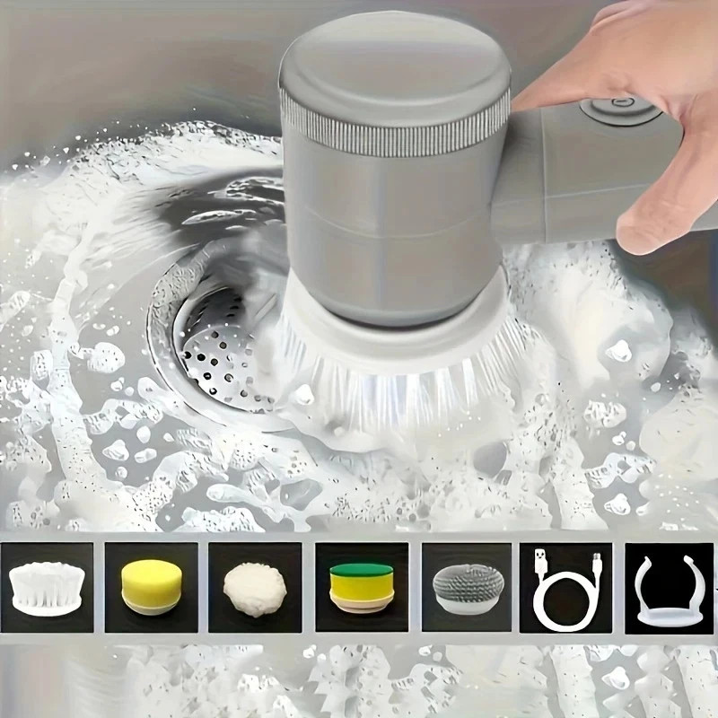 Electric Spin Scrubber Cordless Cleaning Brush Rechargeable 5 Brush Heads
