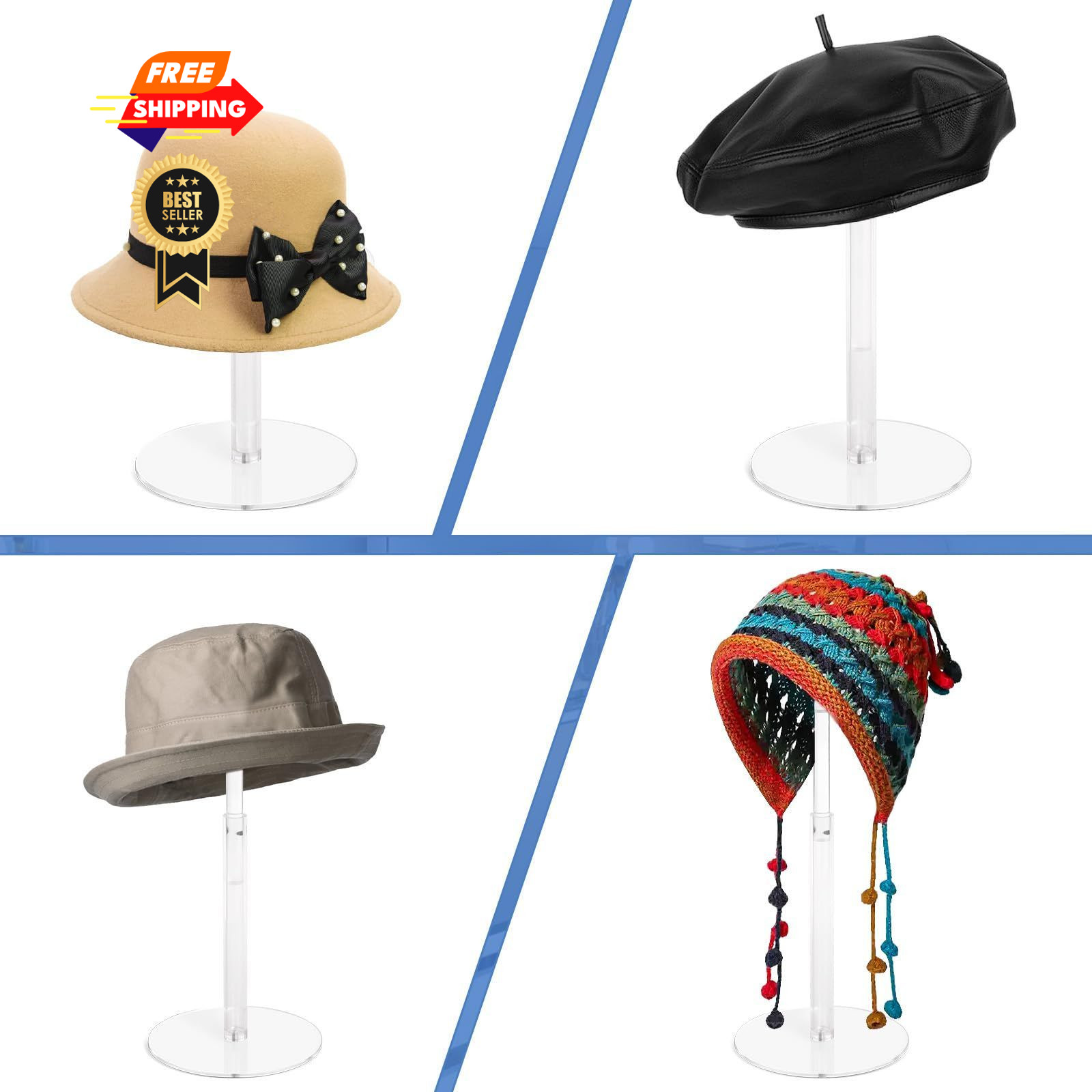 Vrietina 4PCS Acrylic Hat Stand and Wig Display Rack with Height 4 PCS, 4 PCS