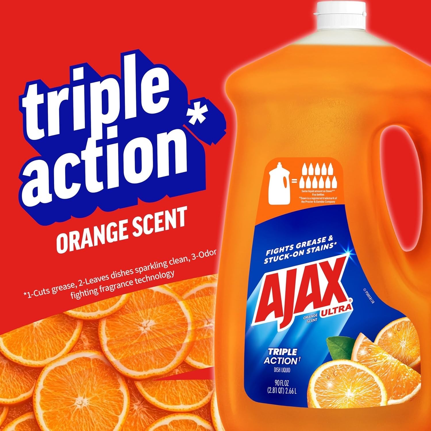 Ultra Liquid Dish Soap Orange Scent, Triple Action, 90 fl oz Bottle Pack of 2