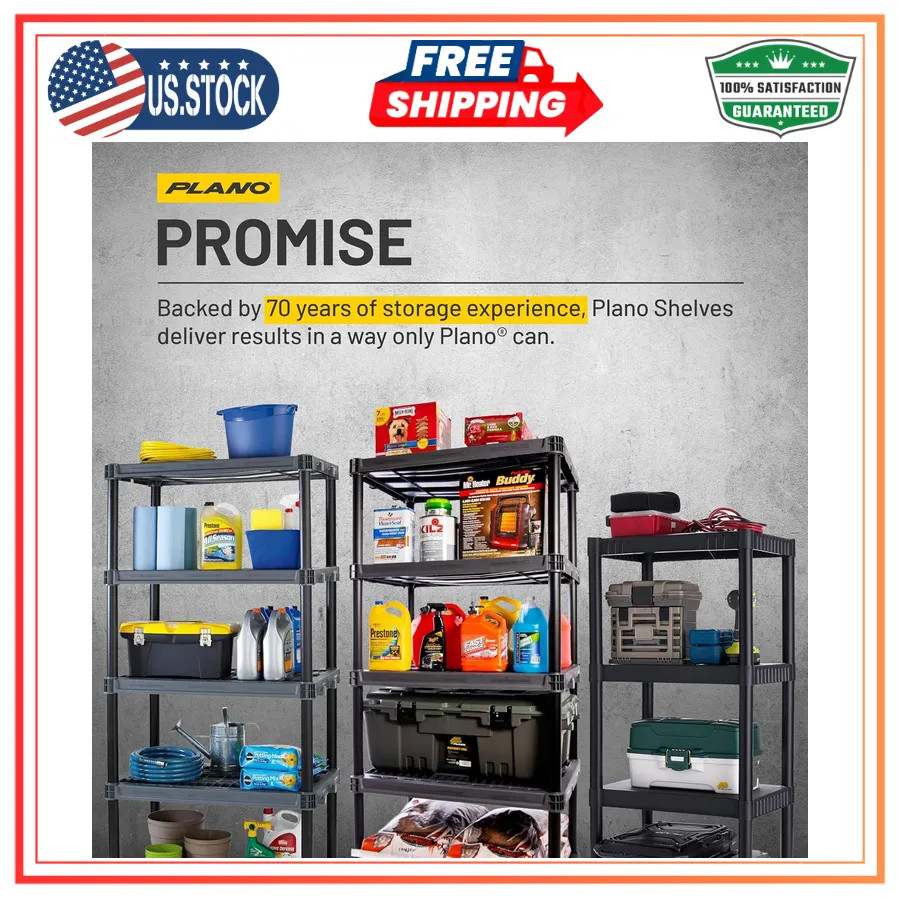 Plano 4-Tier Plastic Storage Shelving Unit 48in x 23in x 14in 200lb Capacity