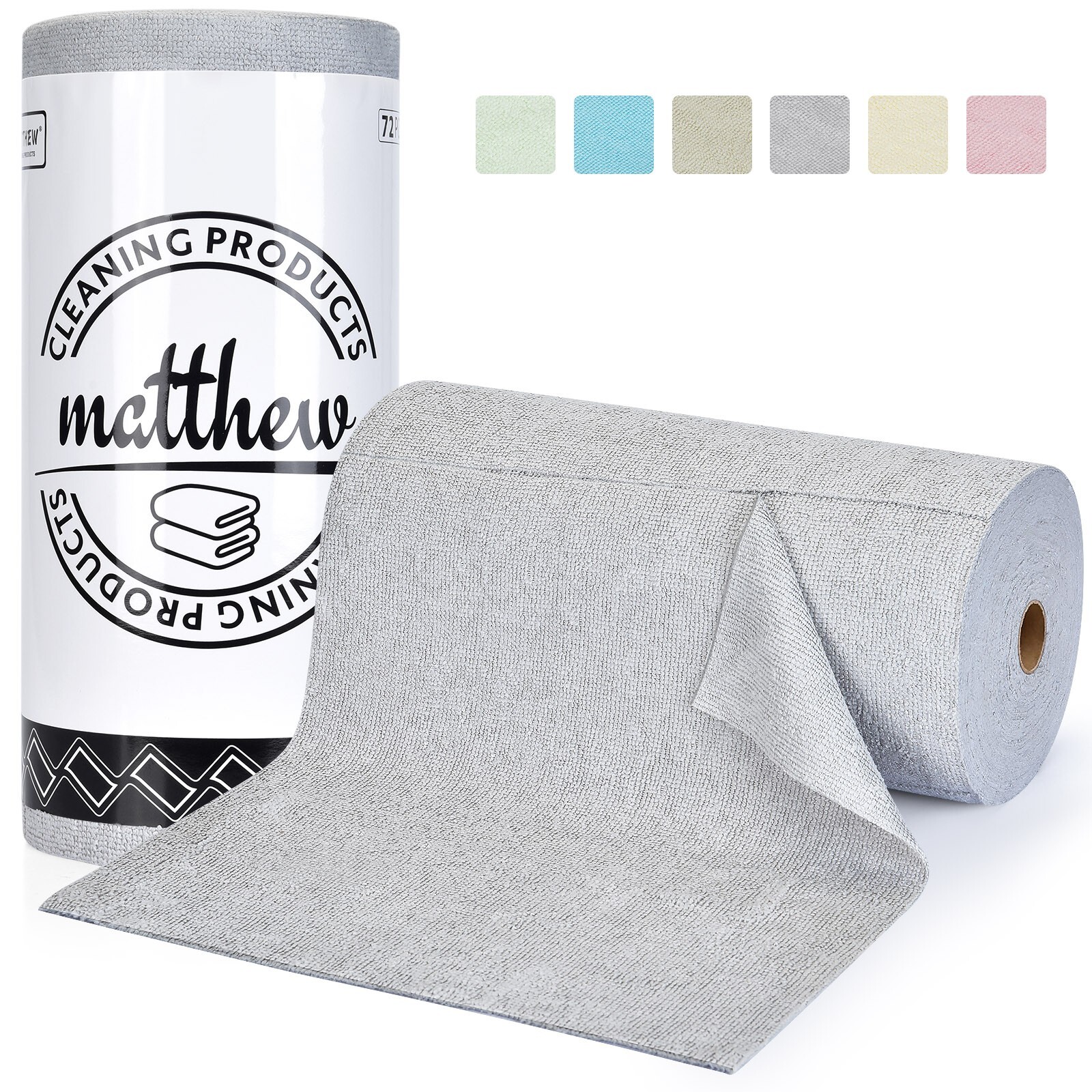 Matthew Microfiber Cleaning Cloth Roll 72Pack(12″x12″) Washable Tear Away Towels