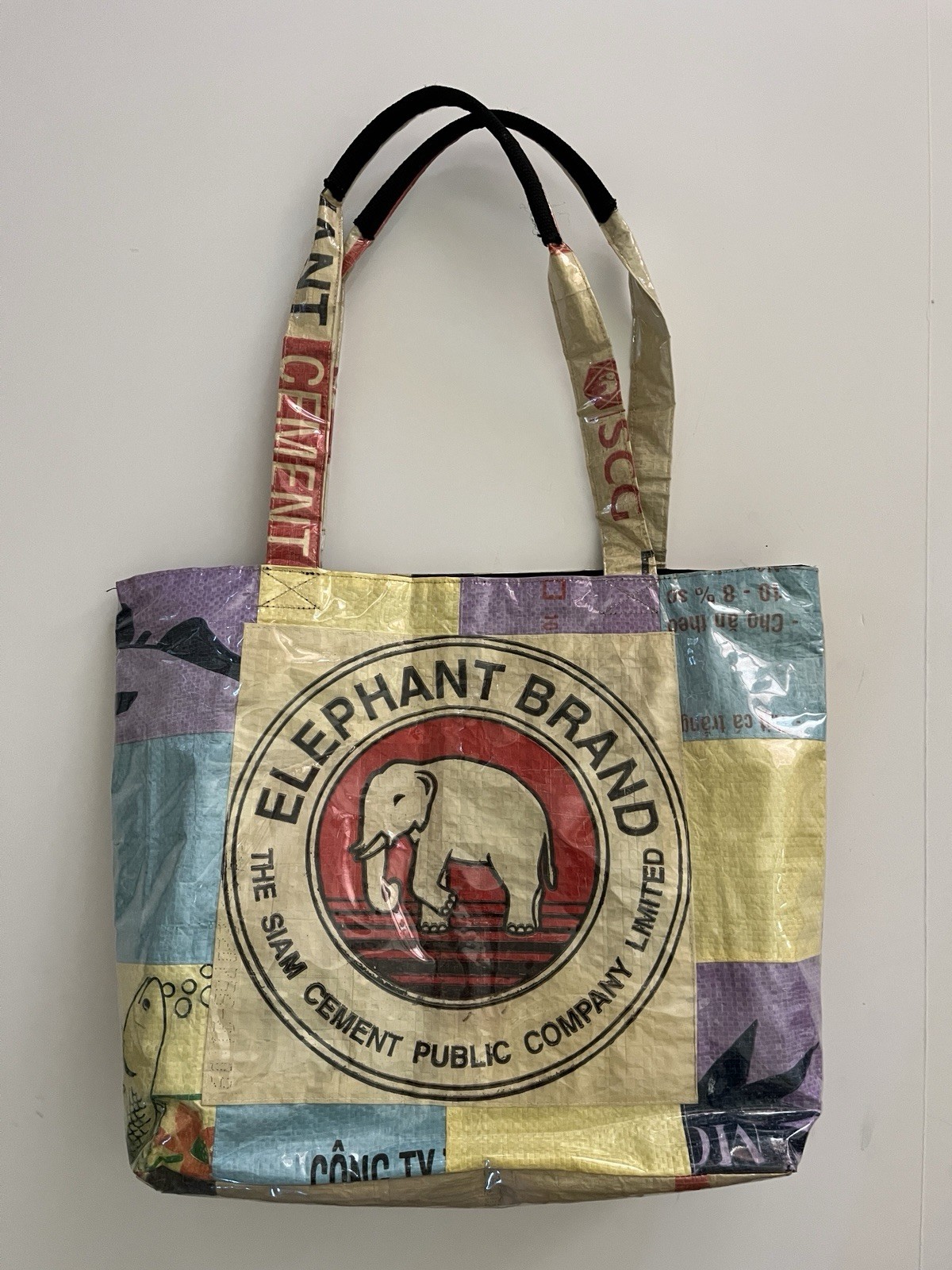 Elephant Brand Recycled Pocket Tote Bag Fair Trade Cambodia Angkor Patchwork