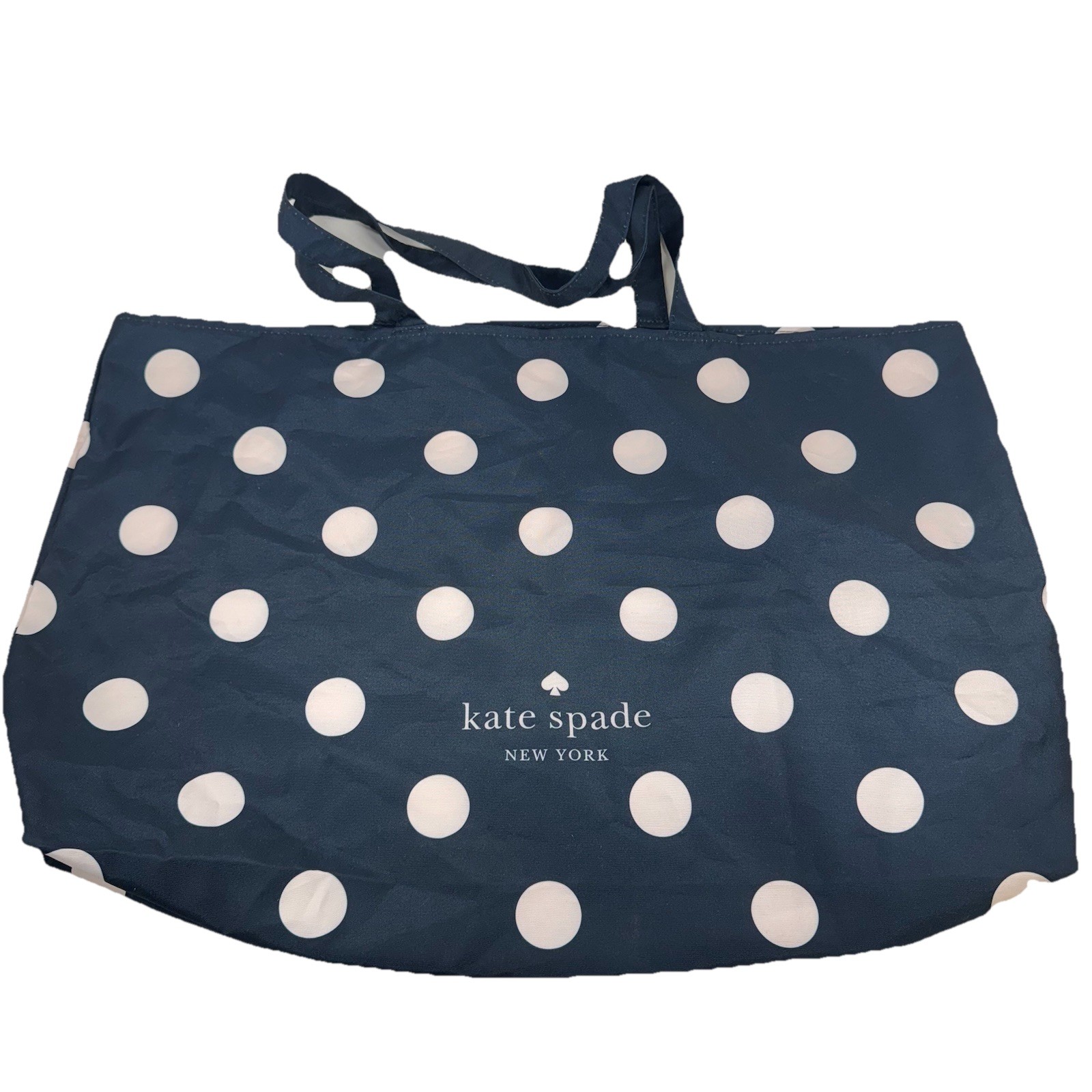 Kate Spade Navy Blue & White Fabric Polka Dot XL Shopper Tote Bag