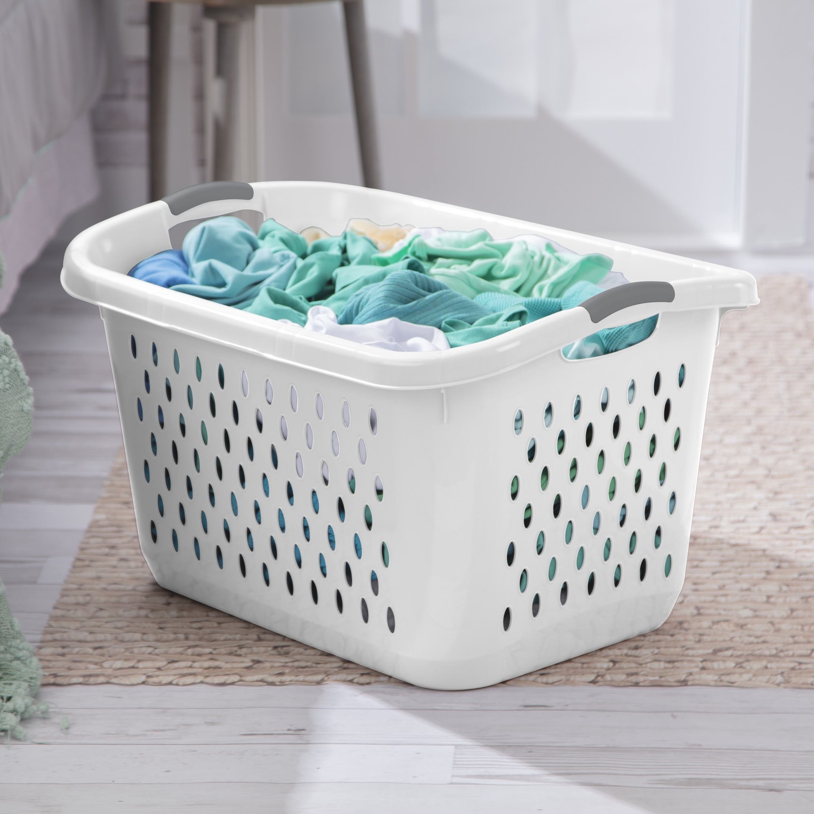 2Pack White 2.7 Bushel Extra Large Plastic Laundry Basket Dual Carry Handles