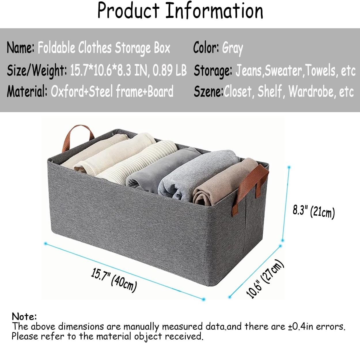 Linen Closet Organizer Storage Bin with Steel Frame, Stackable Fabric Jeans