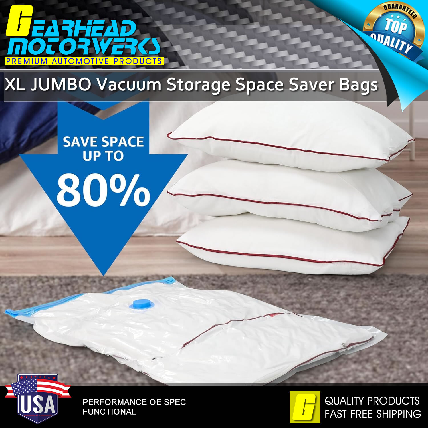 Jumbo Vacuum Storage Bags XL Comforters Bedding Clothes Space Saver w/ Hand Pump