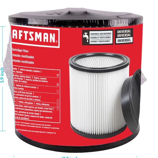CRAFTSMAN Reusable Large Cartridge Filter Wet/Dry Shop Vacuum Filter Replacement
