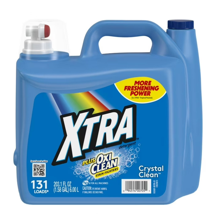 4 Pack Xtra Plus OxiClean, 131 Loads Liquid Laundry Detergent, 203.1 fl oz Pk