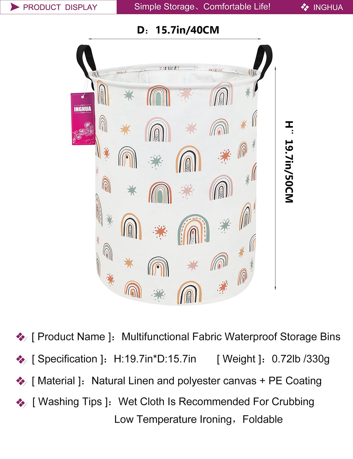 Laundry Hamper Large Canvas Fabric Lightweight Storage Basket/Toy Organizer/D…