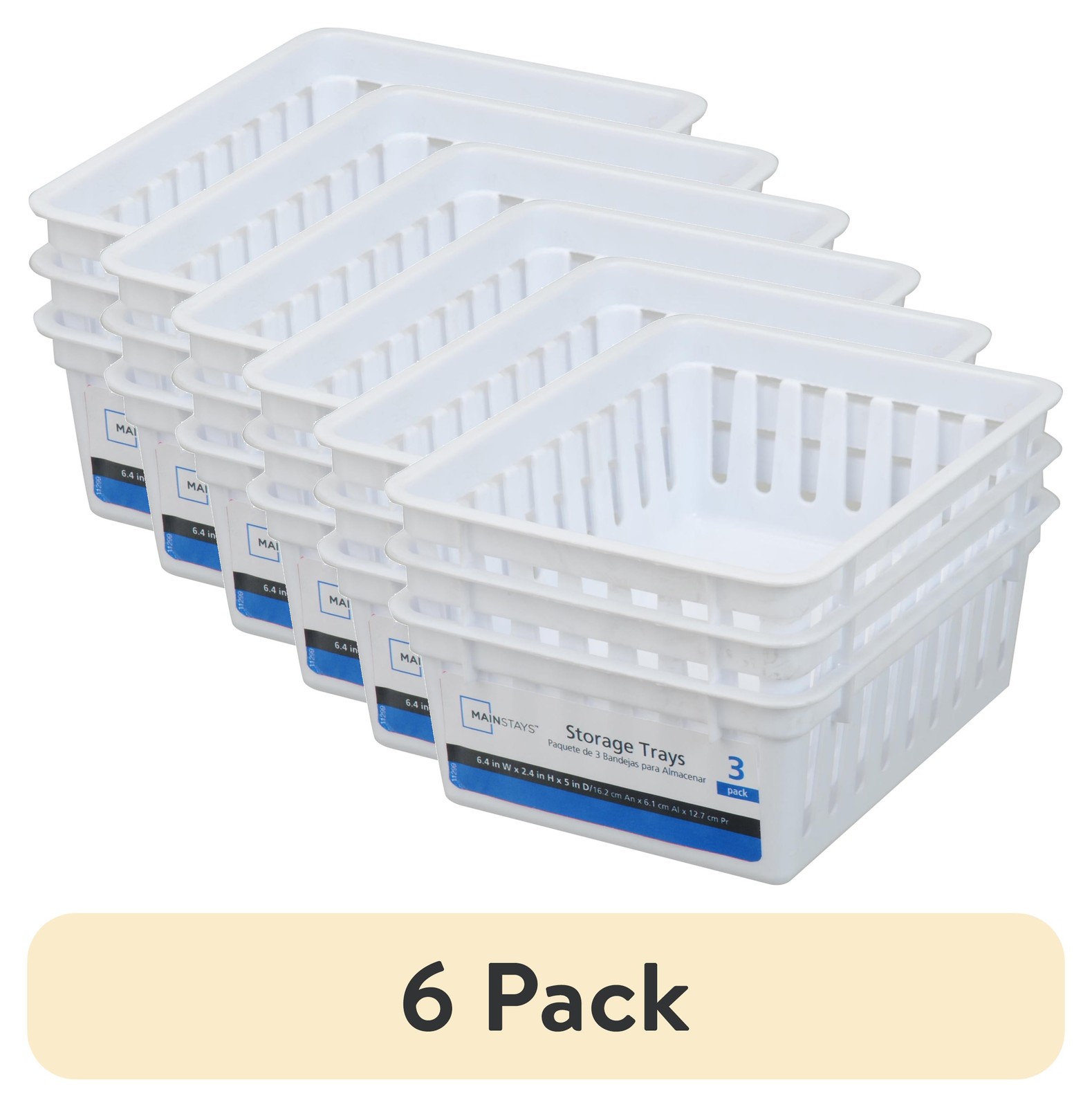 (6 Pack) Mainstays 3-Pack Square Mini Plastic Storage Tray Organizers, Stackable