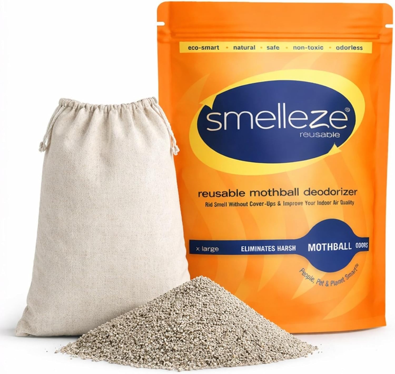 Natural Mothball Smell Remover Pouch – Covers 375 sqft | Reusable Odor Elimin…