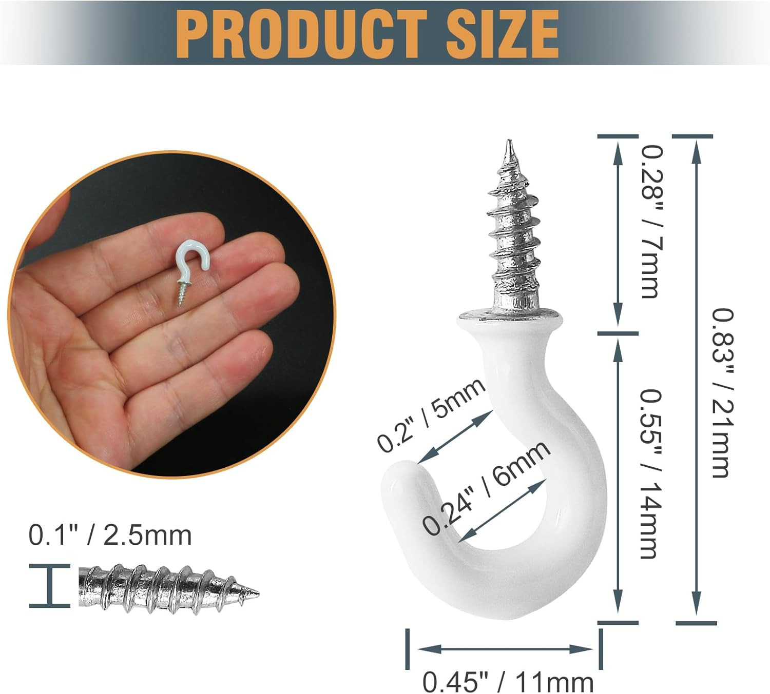50 Pack White Vinyl Coated Cup Hooks 1/2″ Screw-In Metal Mini Hooks for Hanging