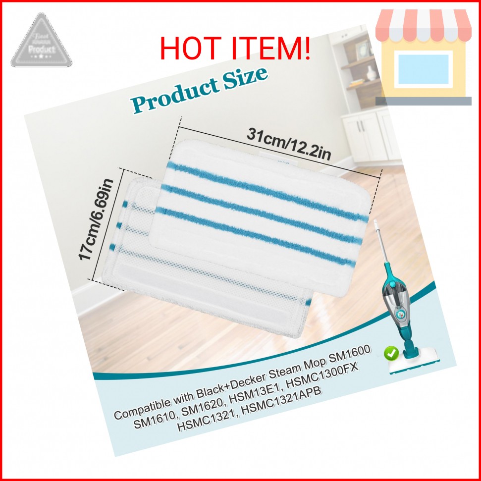 4Pack Steam Mop Pads Replacement for Black+Decker Steam Mop SM1600, SM1610, SM16